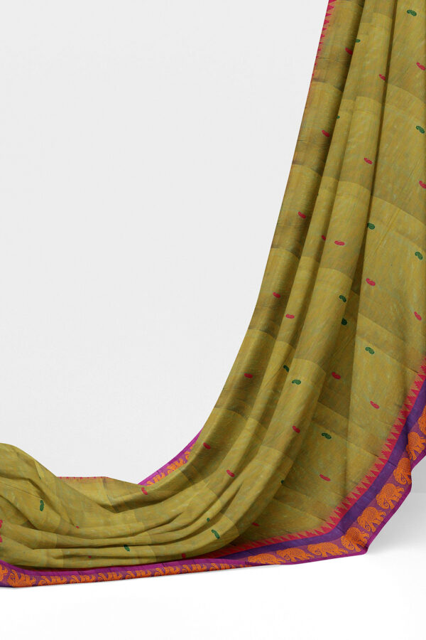 sri kumaran stores chettinad cotton dark yellow saree with purple border 3