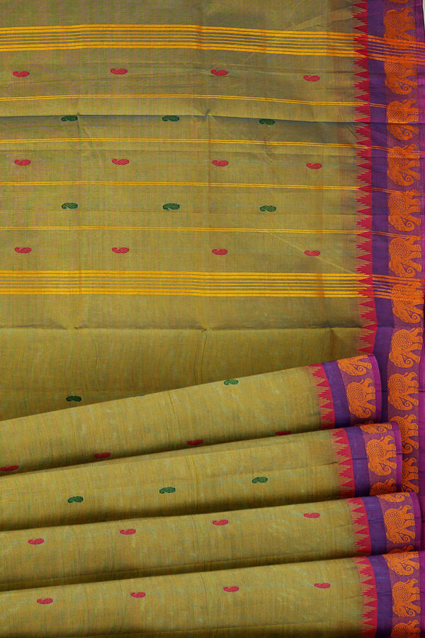 sri kumaran stores chettinad cotton dark yellow saree with purple border 4
