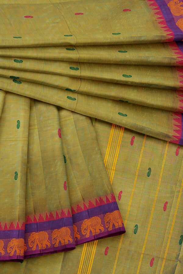 sri kumaran stores chettinad cotton dark yellow saree with purple border 5