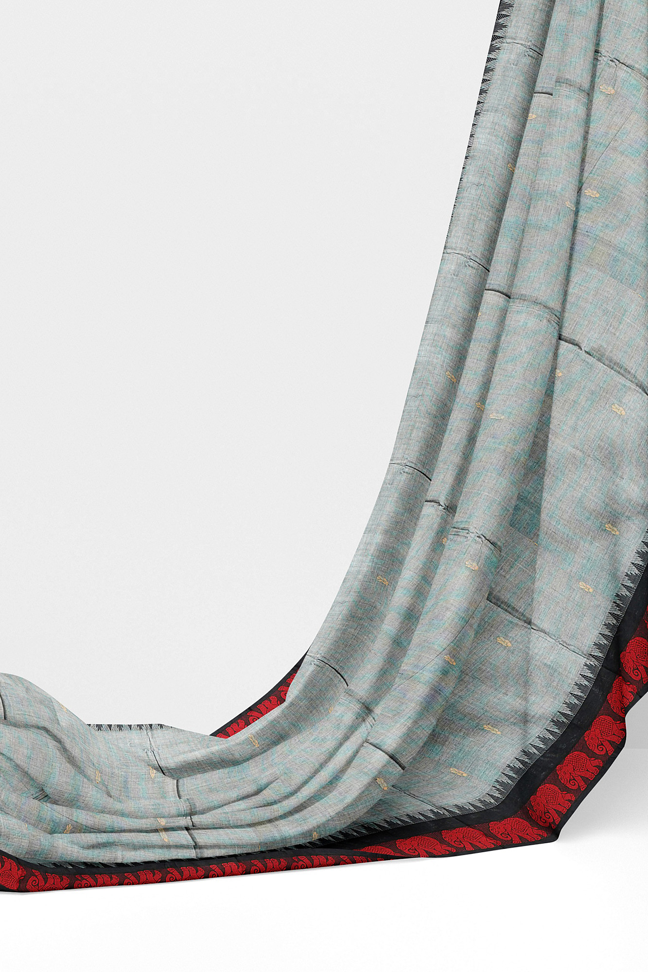 sri kumaran stores chettinad cotton grey saree with red border 3