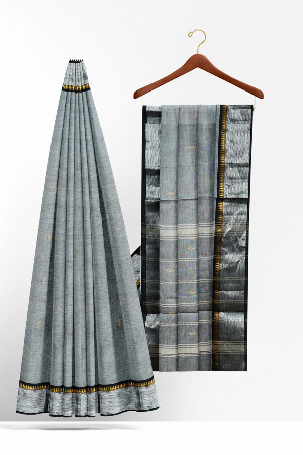 sri kumaran stores chettinad cotton grey saree with silver border 2