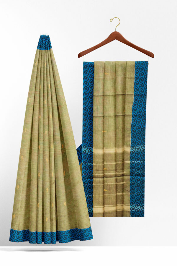 sri kumaran stores chettinad cotton light green saree with blue border 2