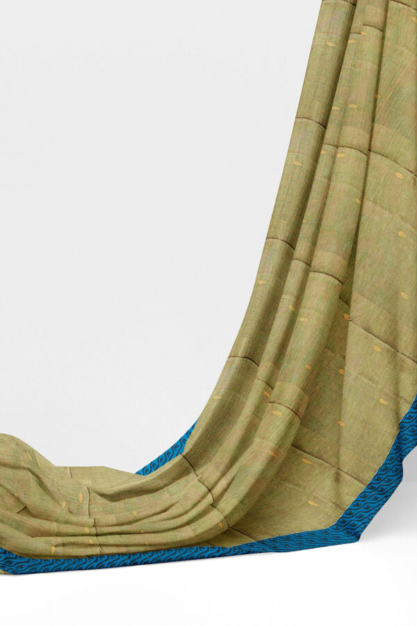 sri kumaran stores chettinad cotton light green saree with blue border 3