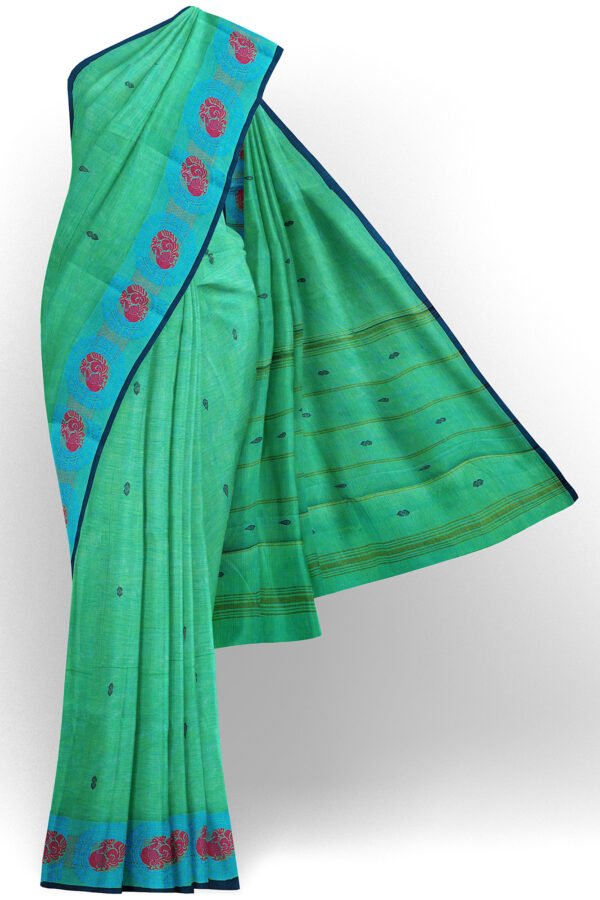 sri kumaran stores chettinad cotton light green saree with sky blue border 1