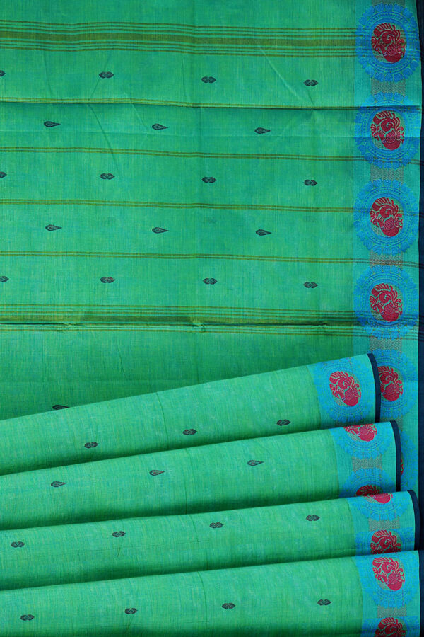 sri kumaran stores chettinad cotton light green saree with sky blue border 4