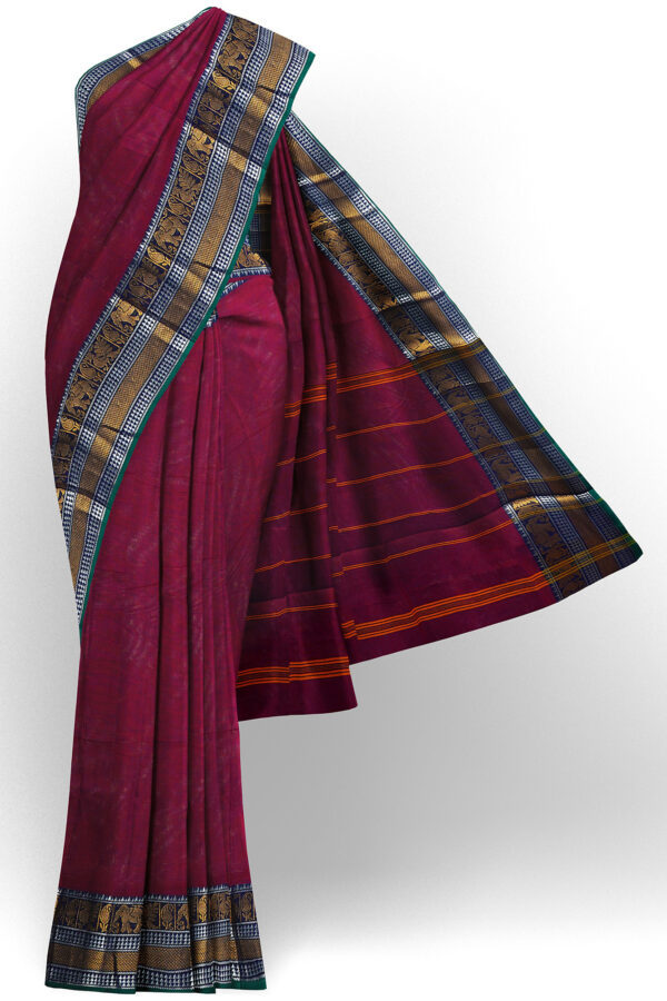 sri kumaran stores chettinad cotton maroon saree with golden silver border 1