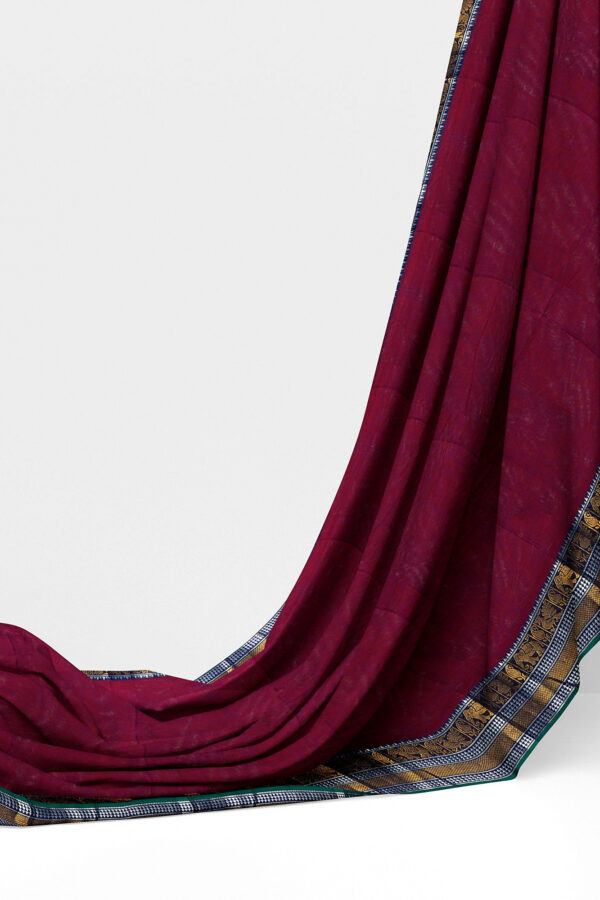 sri kumaran stores chettinad cotton maroon saree with golden silver border 3