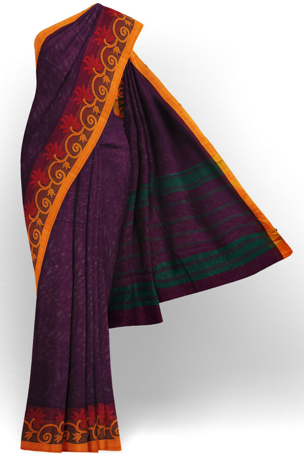 sri kumaran stores chettinad cotton maroon saree with orange border 1