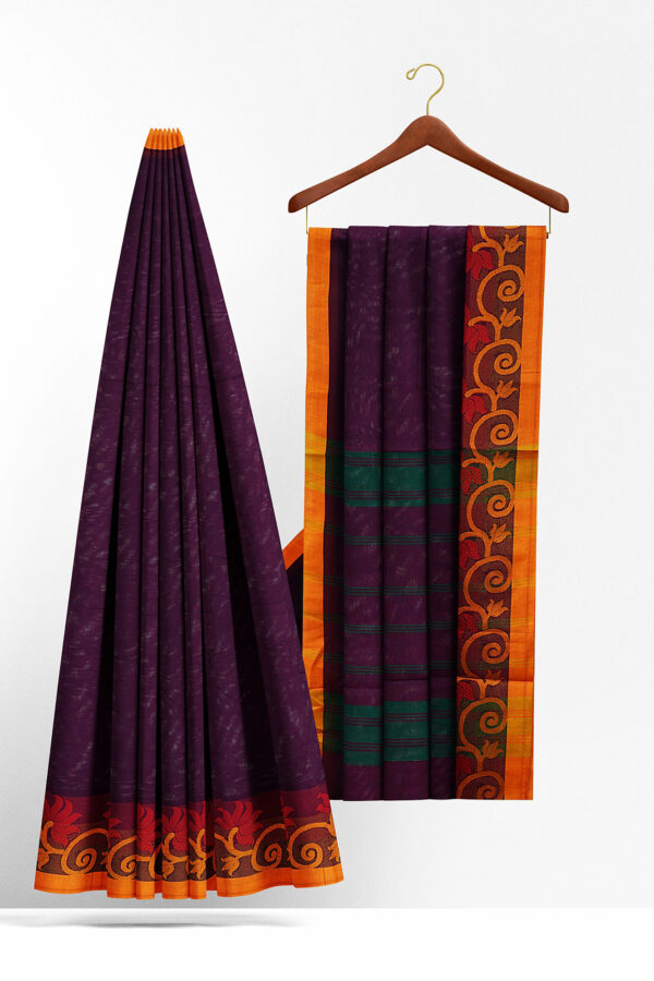 sri kumaran stores chettinad cotton maroon saree with orange border 2