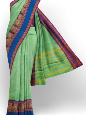 sri kumaran stores chettinad cotton mint green saree with blue golden border 1