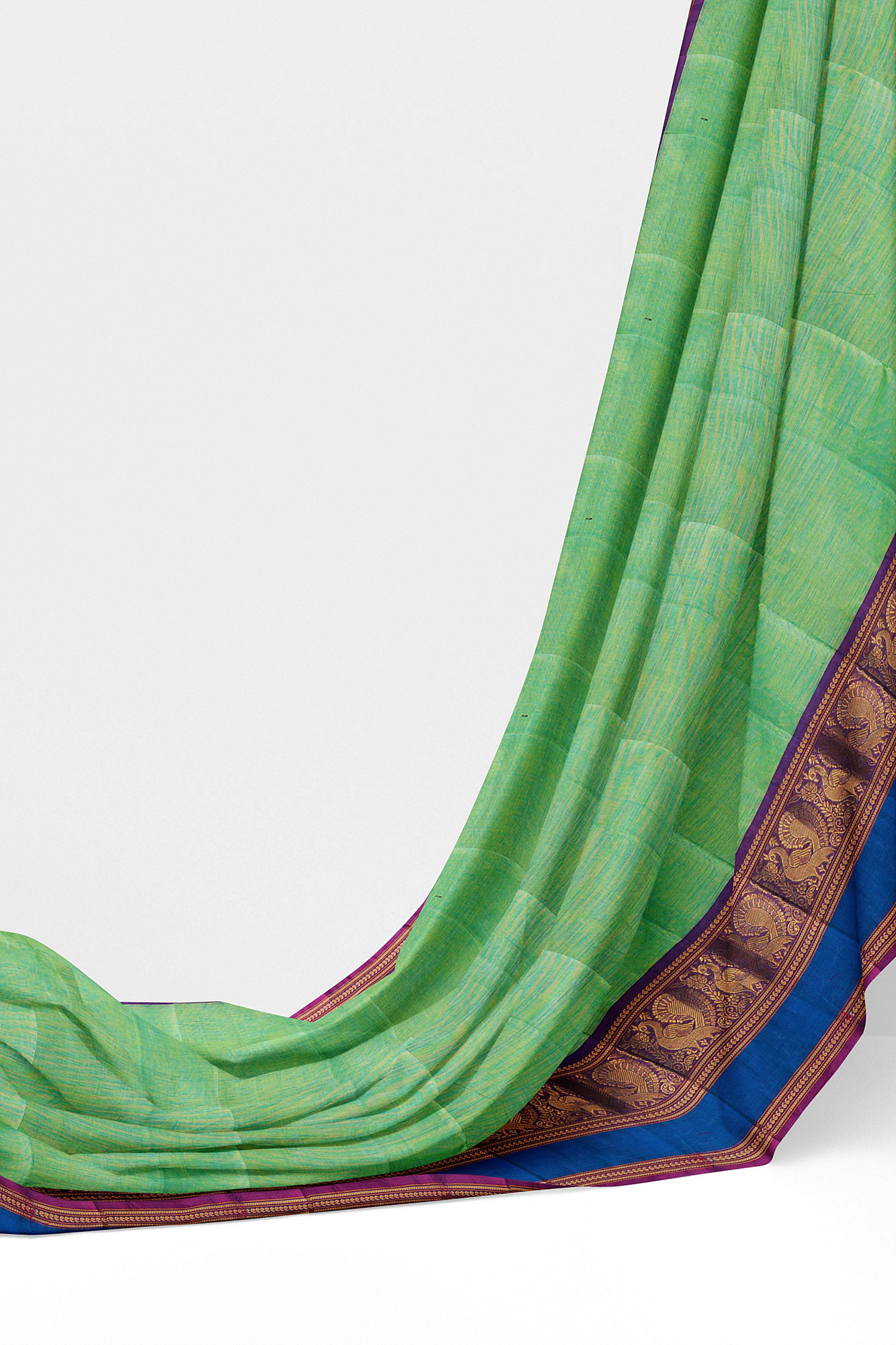 sri kumaran stores chettinad cotton mint green saree with blue golden border 3