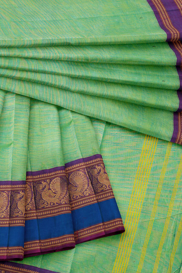 sri kumaran stores chettinad cotton mint green saree with blue golden border 5