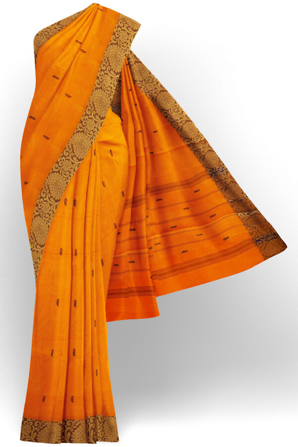 sri kumaran stores chettinad cotton orange saree with golden brown border 1