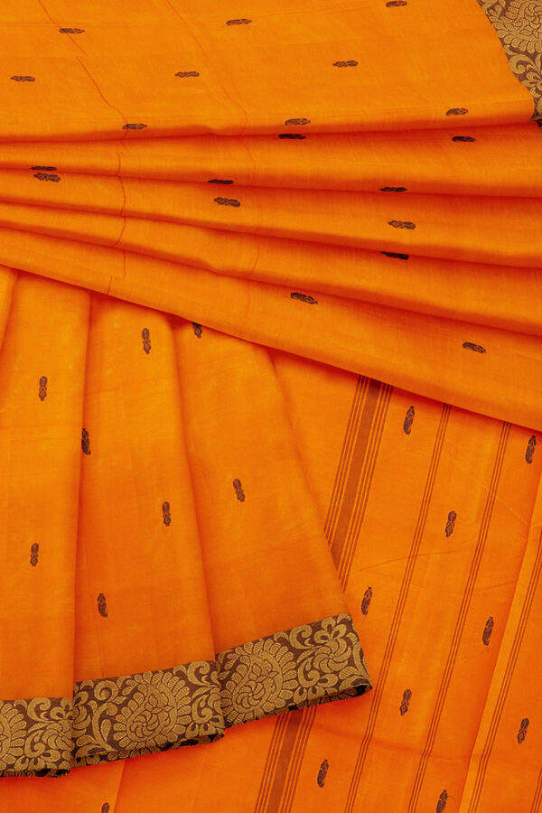 sri kumaran stores chettinad cotton orange saree with golden brown border 5