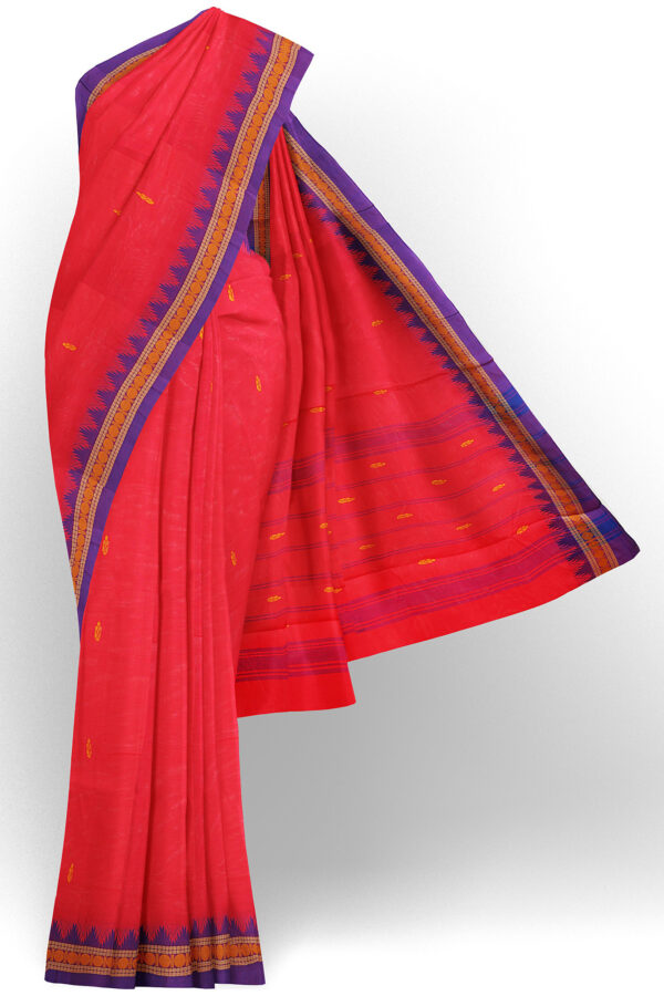 sri kumaran stores chettinad cotton red saree with purple border 1