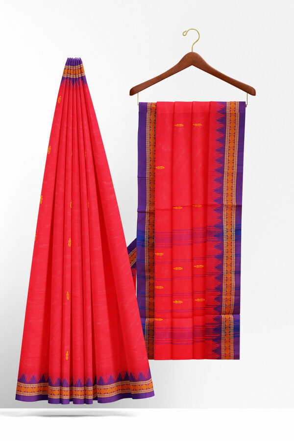 sri kumaran stores chettinad cotton red saree with purple border 2