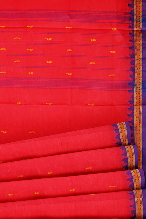 sri kumaran stores chettinad cotton red saree with purple border 4