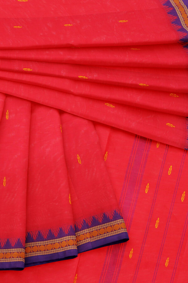 sri kumaran stores chettinad cotton red saree with purple border 5