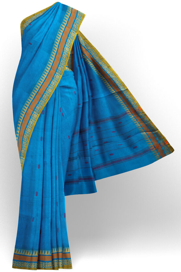 sri kumaran stores chettinad cotton sky blue saree with golden orange border 1