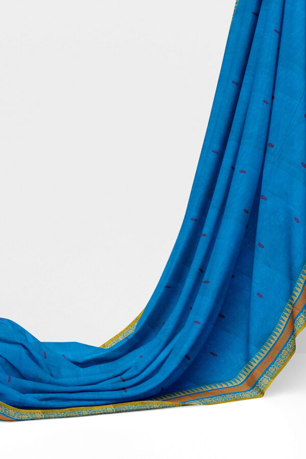 sri kumaran stores chettinad cotton sky blue saree with golden orange border 3
