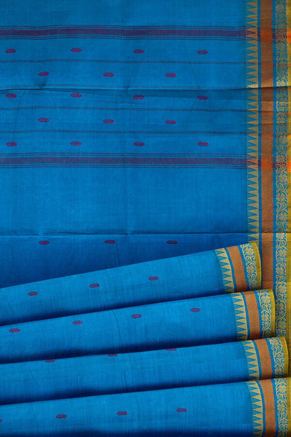 sri kumaran stores chettinad cotton sky blue saree with golden orange border 4