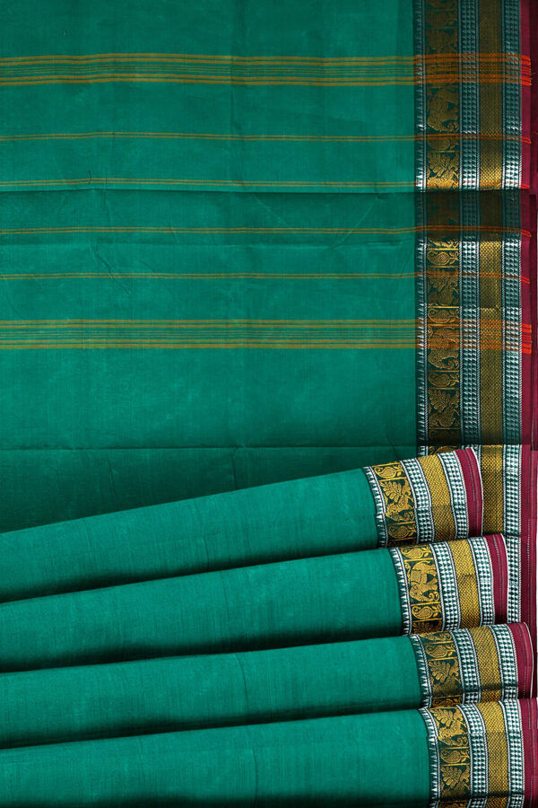 sri kumaran stores chettinad cotton turquoise blue saree with golden silver border 4