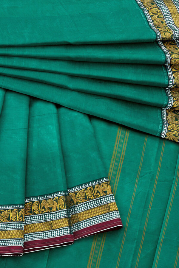 sri kumaran stores chettinad cotton turquoise blue saree with golden silver border 5
