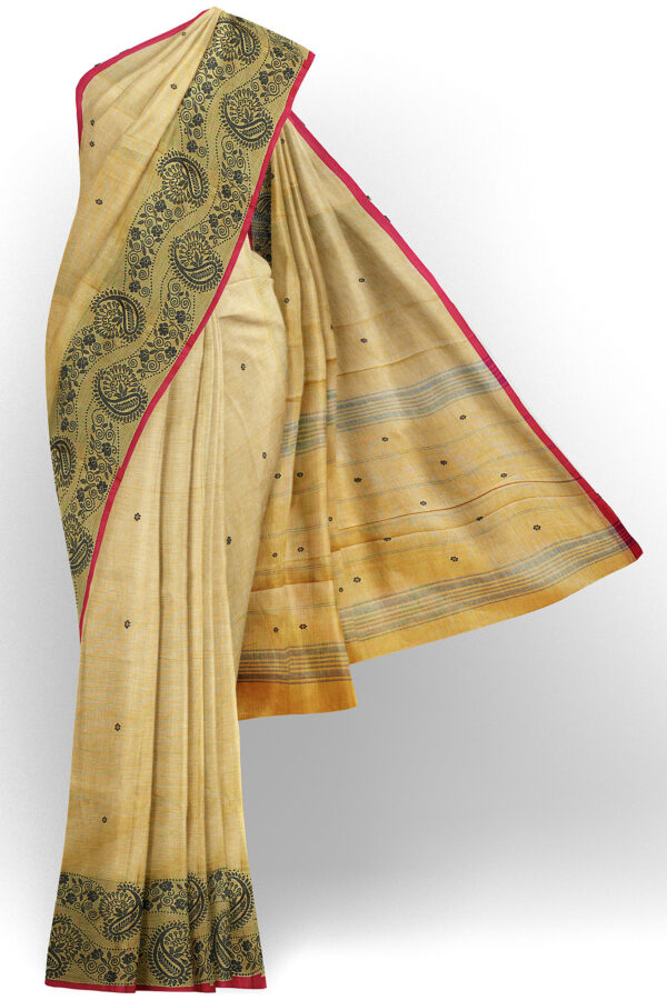 sri kumaran stores chettinad cotton yellow saree with green border 1