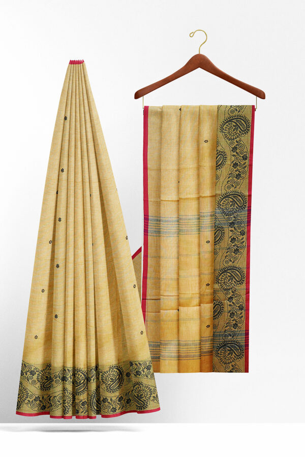sri kumaran stores chettinad cotton yellow saree with green border 2
