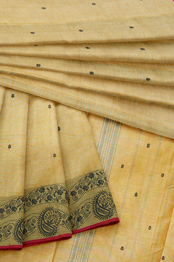 sri kumaran stores chettinad cotton yellow saree with green border 5