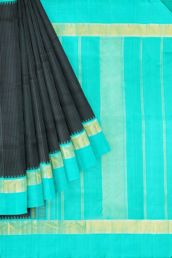 sri kumaran stores kanchipuram silk saree black saree with sky blue border 1