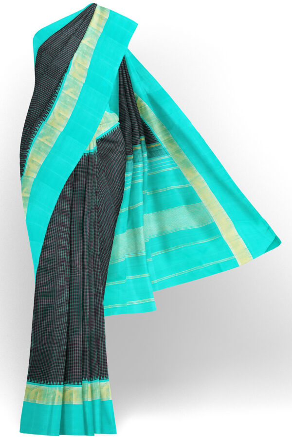 sri kumaran stores kanchipuram silk saree black saree with sky blue border 2