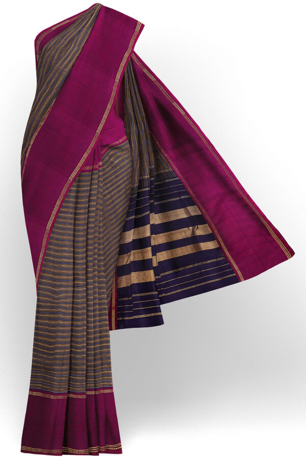 sri kumaran stores kanchipuram silk saree blue and black saree with maroon border 2