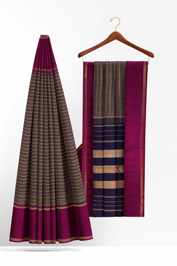 sri kumaran stores kanchipuram silk saree blue and black saree with maroon border 3