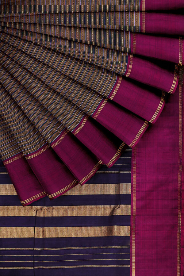 sri kumaran stores kanchipuram silk saree blue and black saree with maroon border 4