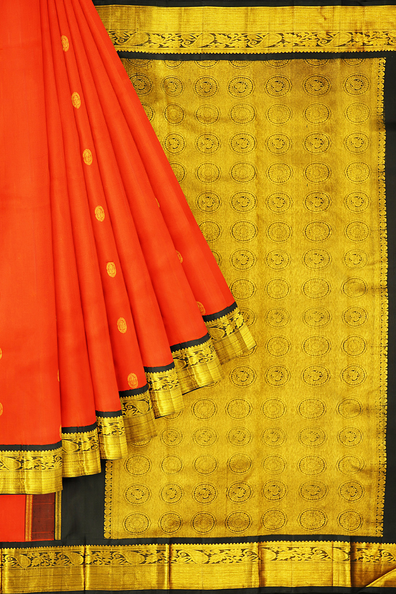 Unnati Silks Black & Orange Printed Saree With Blouse