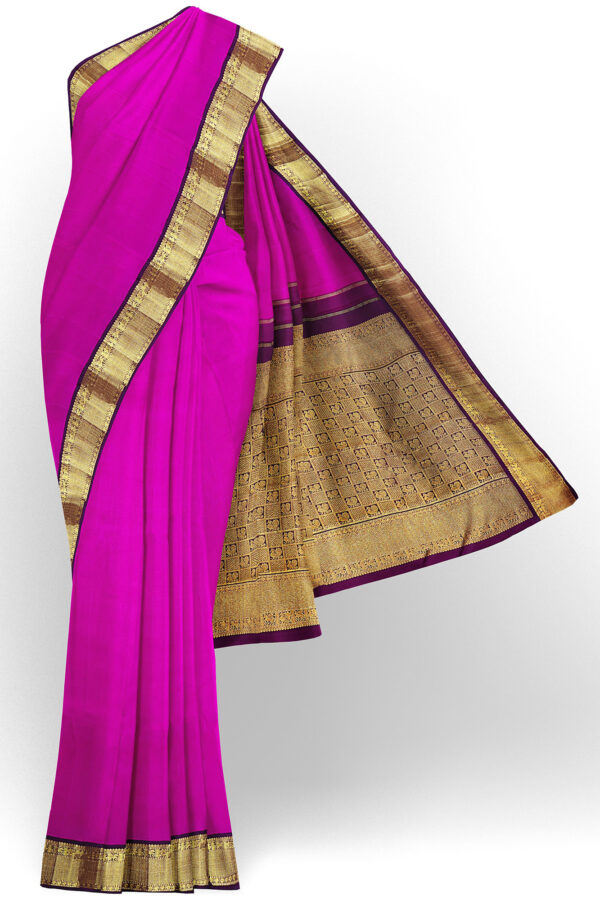 sri kumaran stores kanchipuram silk saree bright pink saree with golden black border 2