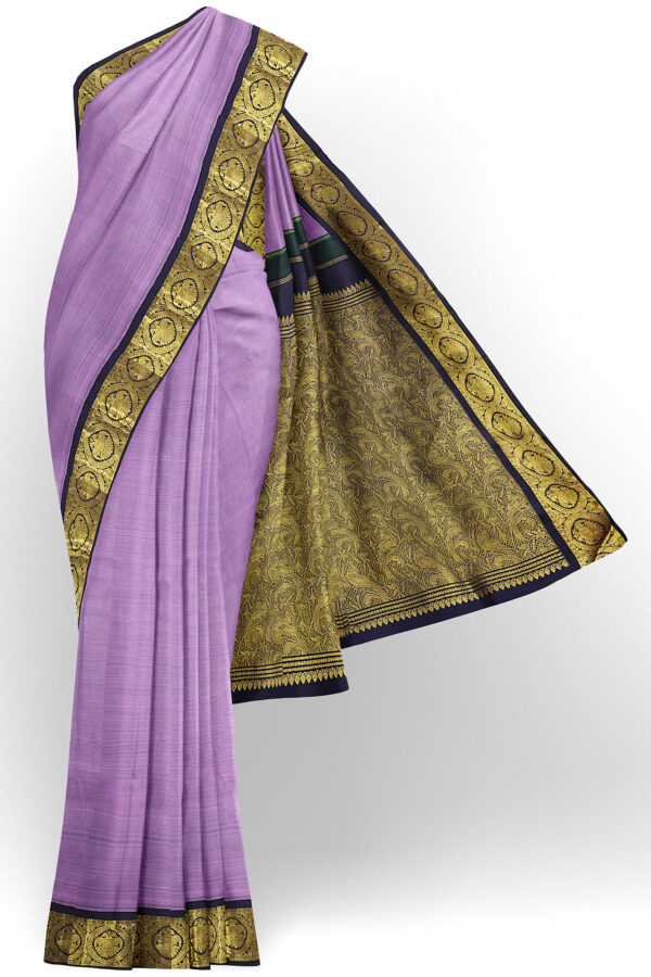 sri kumaran stores kanchipuram silk saree light purple saree with golden black border 2