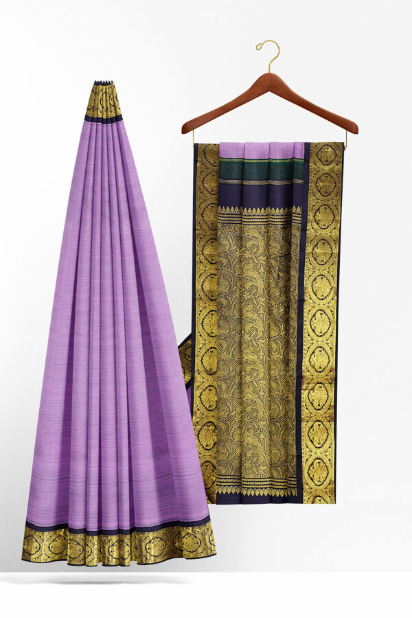 sri kumaran stores kanchipuram silk saree light purple saree with golden black border 3