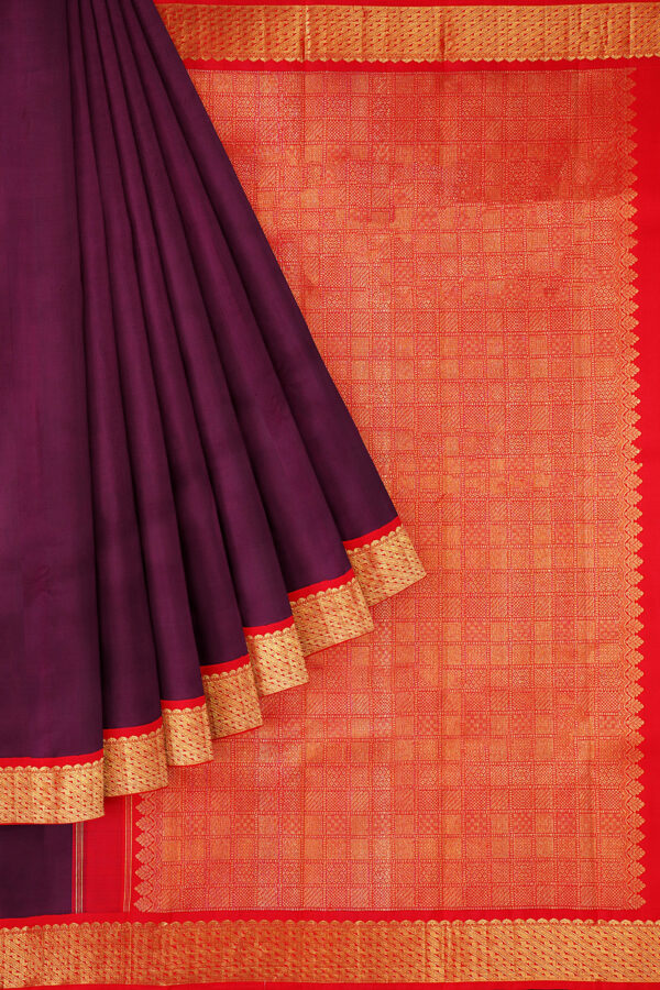 sri kumaran stores kanchipuram silk saree maroon saree with golden orange border 1