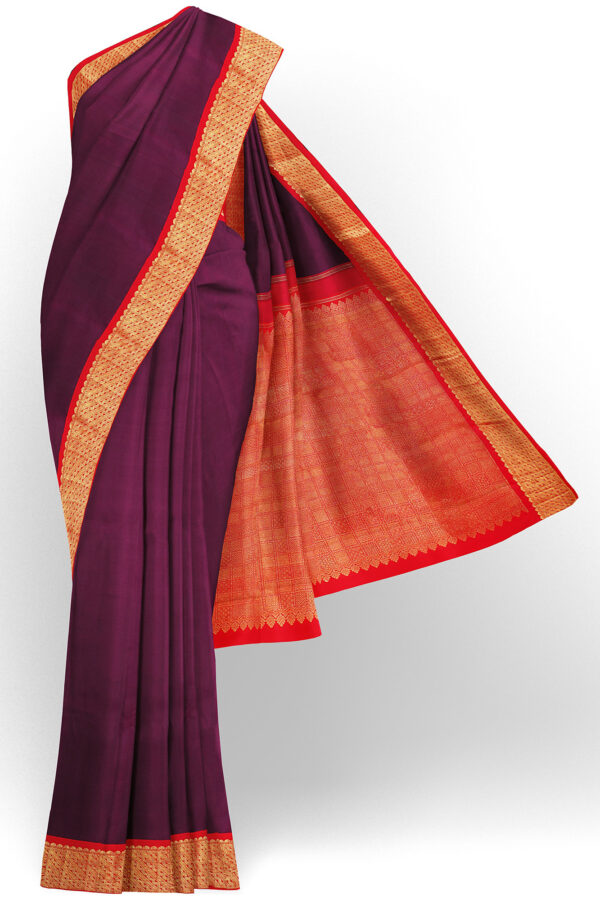 sri kumaran stores kanchipuram silk saree maroon saree with golden orange border 2