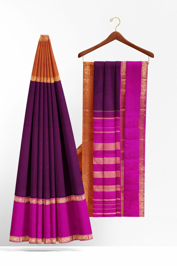 sri kumaran stores kanchipuram silk saree maroon saree with golden pink border 3