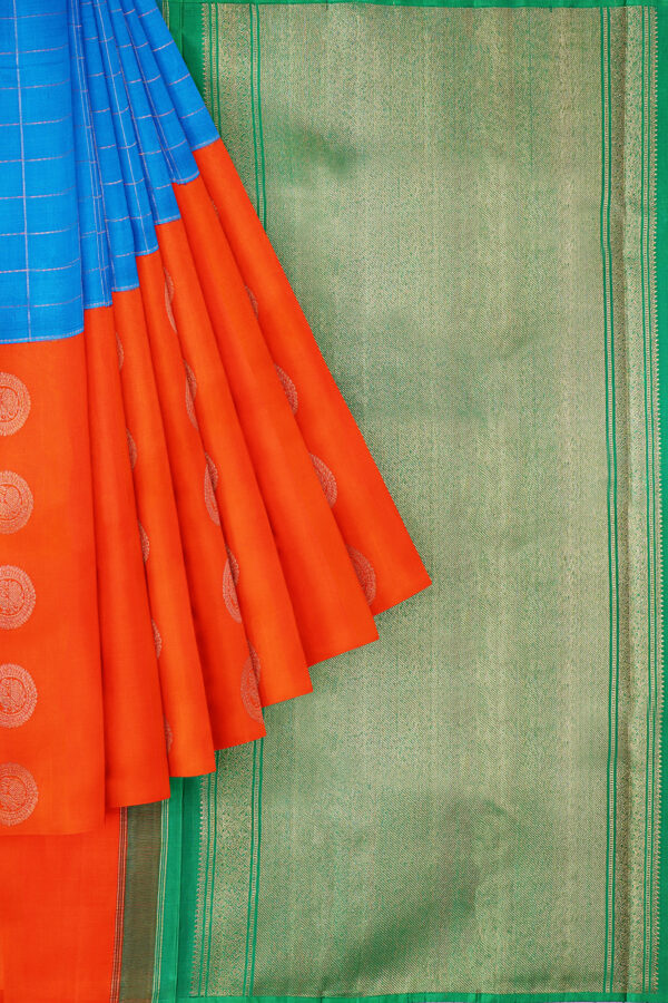 sri kumaran stores kanchipuram silk saree orange blue saree with orange blue border 1