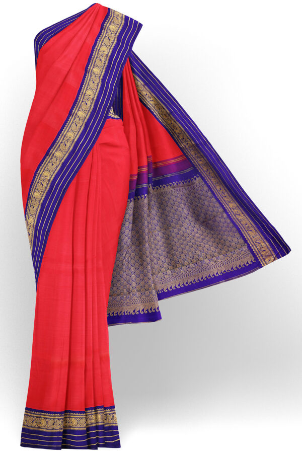 sri kumaran stores kanchipuram silk saree orange saree with golden blue border 2