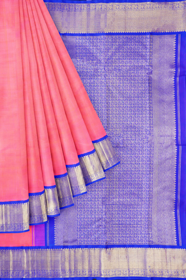 sri kumaran stores kanchipuram silk saree peach orange saree with golden blue border 1