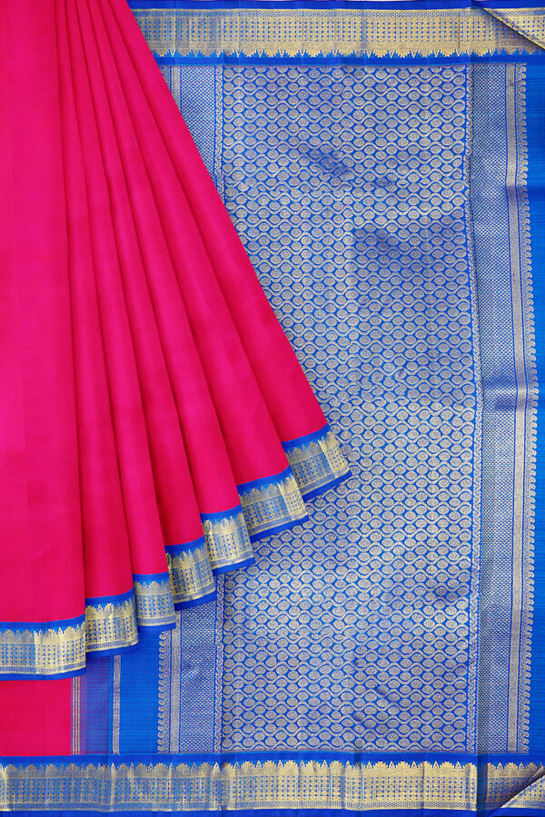 sri kumaran stores kanchipuram silk saree pink saree with golden blue border 1