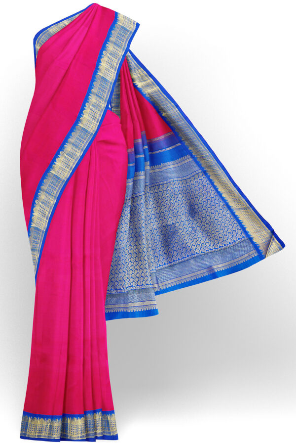 sri kumaran stores kanchipuram silk saree pink saree with golden blue border 2