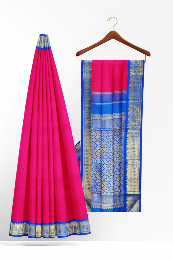 sri kumaran stores kanchipuram silk saree pink saree with golden blue border 3