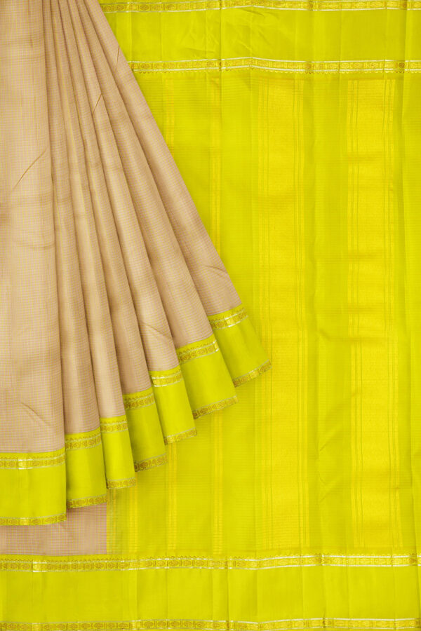 sri kumaran stores kanchipuram silk saree sandal saree with lemon yellow border 1