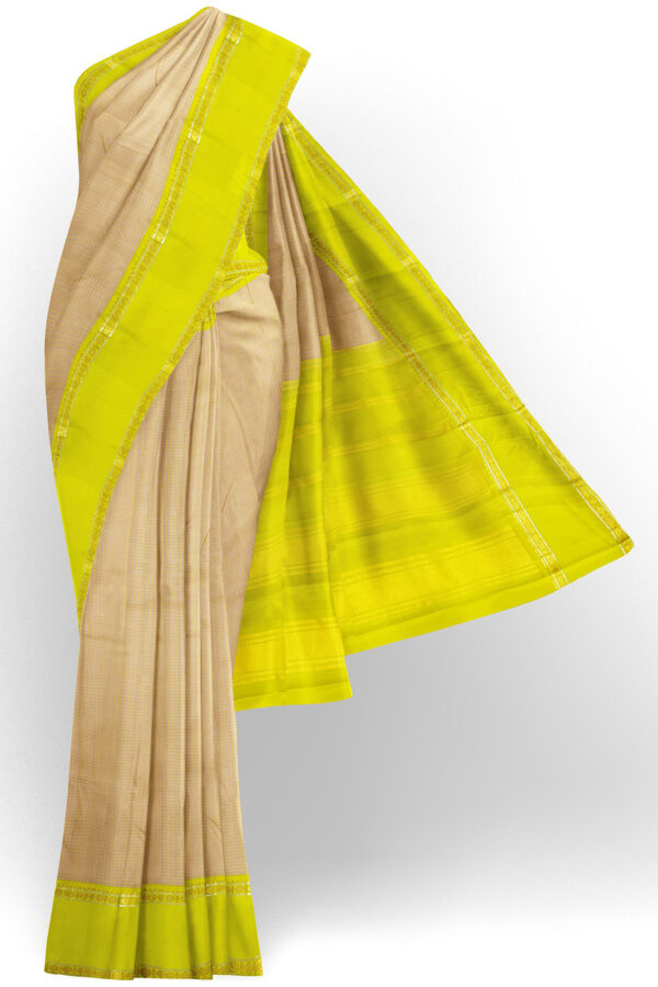 sri kumaran stores kanchipuram silk saree sandal saree with lemon yellow border 2
